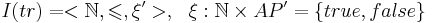 I(tr) = <\mathbb{N}, \leqslant, \xi'>, ~~ \xi: \mathbb{N} \times AP' = \{true, false\}