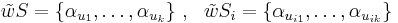 \tilde w S = \{\alpha_{u_1}, \dots, \alpha_{u_k}\}~,~~ \tilde w S_i = \{\alpha_{u_{i1}}, \dots, \alpha_{u_{ik}}\}